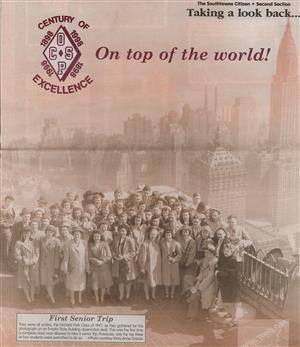 Senior HS class stands on observation deck of Empire State Building 
